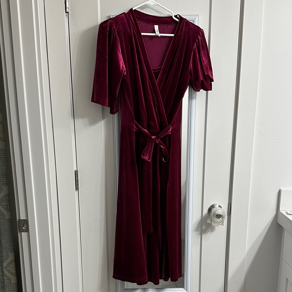 Latched Mama Velvet Midi Dress in Deep Red